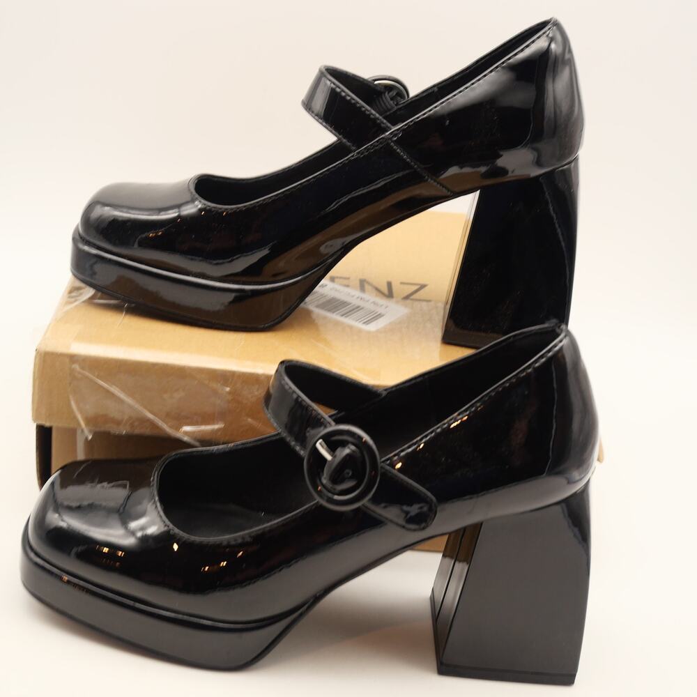 NEW Mary Jane Women's 7 Platform Black Patent Chunky Heels Shoes - Picture 2 of 9